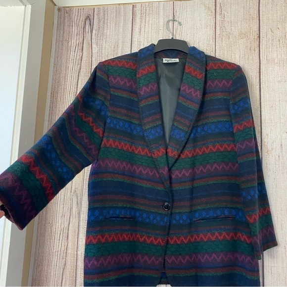 Vintage Katie Brooke Blazer coat Womens Sz 16 wool blend Aztec southwestern USA - Picture 3 of 11